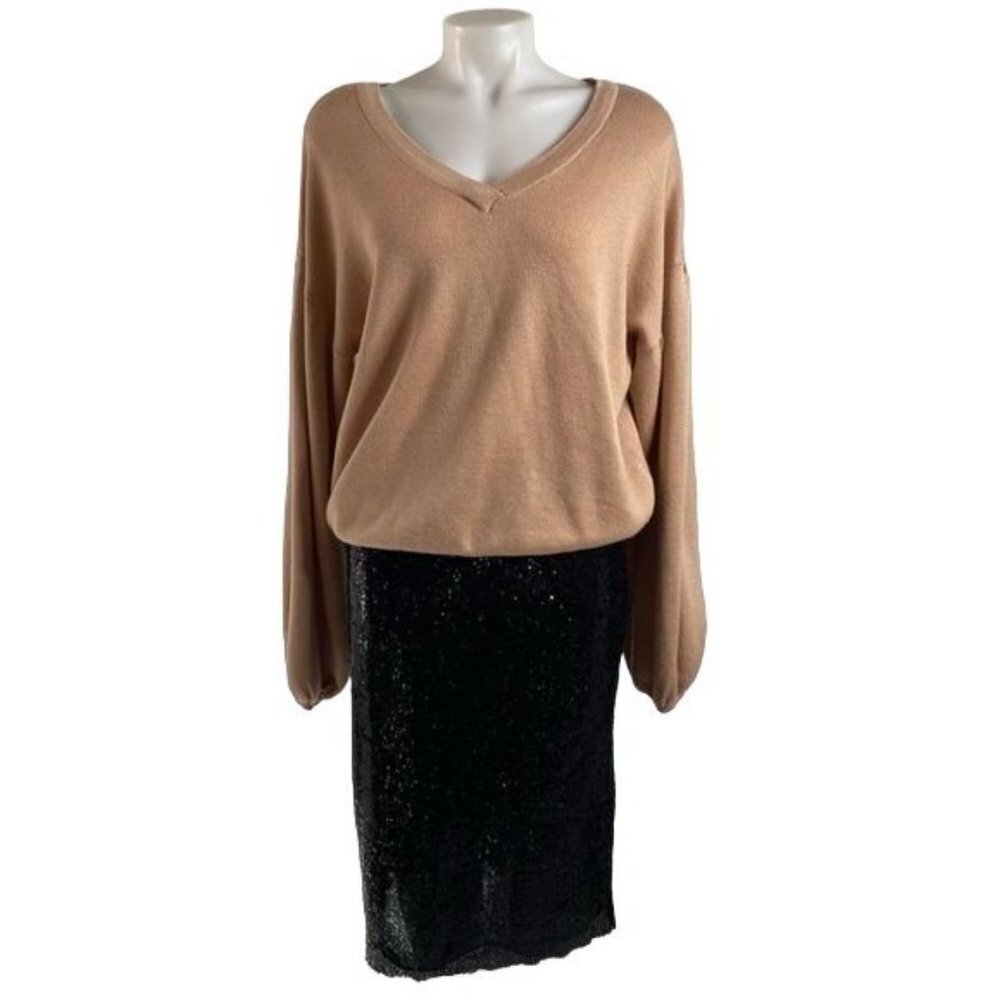 Poof! New York Oversized Mauv Crop Balloon Sleeve V=Neck Sweater Size L - Picture 12 of 12